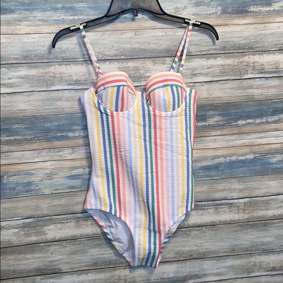 J. Crew one piece rainbow stripe size 2 swimsuit - Picture 4 of 7
